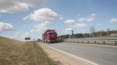 Logging Truck Delivers Load Video stock 23196284