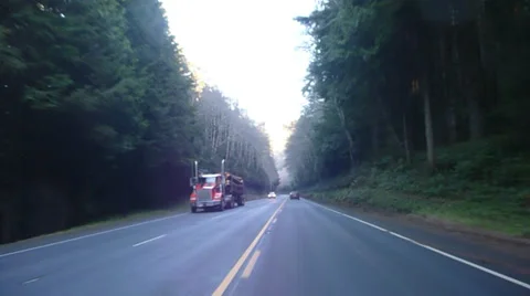 Logging Truck on Forest Highway Stock Footage 34257468