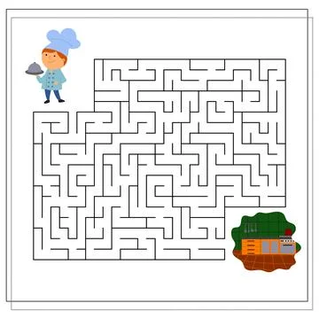 A logic game for children, go through the maze, cook in the kitchen. vector.. Stock Illustration