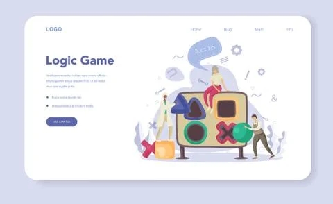 Logic game web banner or landing page set. Scientist systematicly Stock Illustration