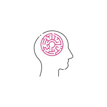Logic games concept, creative thinking, head maze line icon, mind labyrinth Stock Illustration