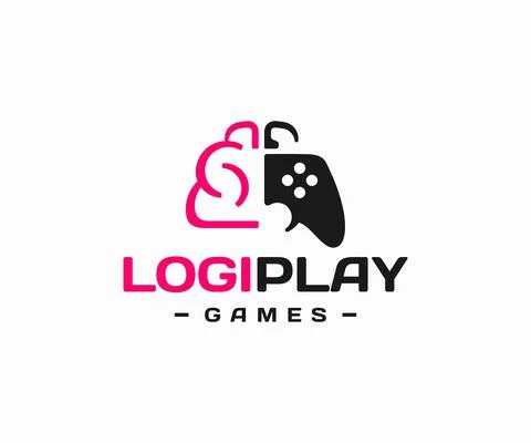 Logic games logo design. Brain and gamepad, joystick controller vector design Stock Illustration