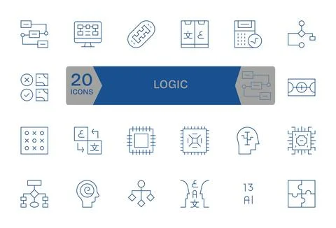 Logic including 24 128x128 Thin Line Vector Illustrations Stock Illustration