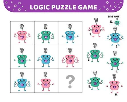 Logic puzzle game. Angry alien. For kids. Cartoon Stock Illustration