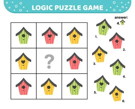 Logic puzzle game. Birdhouse. Nesting box. Educational game. For kids. Cartoon Stock Illustration
