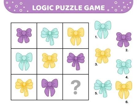 Logic puzzle game. Bow. Big bows. For kids. Cartoon Stock Illustration