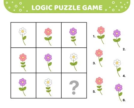 Logic puzzle game. Chamomile. Summer flowers. For kids. Cartoon Stock Illustration