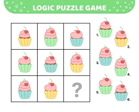 Logic puzzle game. Cherry cupcake. For kids. Cartoon Stock Illustration