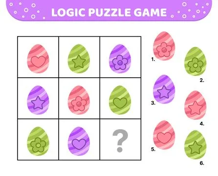 Logic puzzle game. Colorful Easter eggs. For kids. Cartoon Stock Illustration