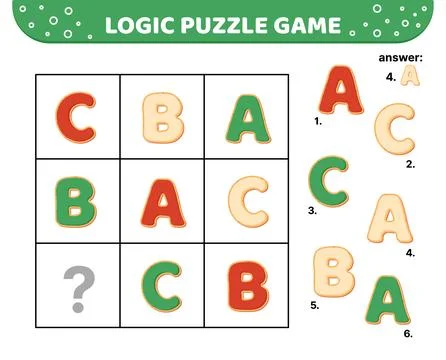Logic puzzle game. Cookie letters. A B C For kids Cartoon Stock Illustration