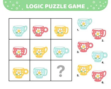 Logic puzzle game. Cup with flower. Cute cup. For kids. Cartoon Stock Illustration