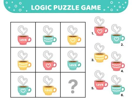 Logic puzzle game. Cup of hot drink. For kids. Cartoon Stock Illustration