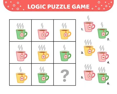 Logic puzzle game. Cup of tea with tea bag. For kids. Cartoon Illustrazione stock