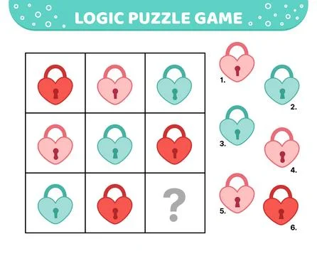 Logic puzzle game. Cute locks. For kids. Cartoon Stock Illustration