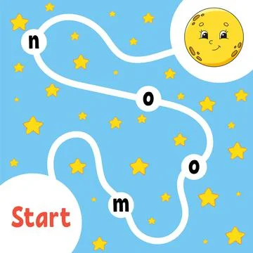 Logic puzzle game. Cute moon. Learning words for kids. Find the hidden name.  Ilustração Stock