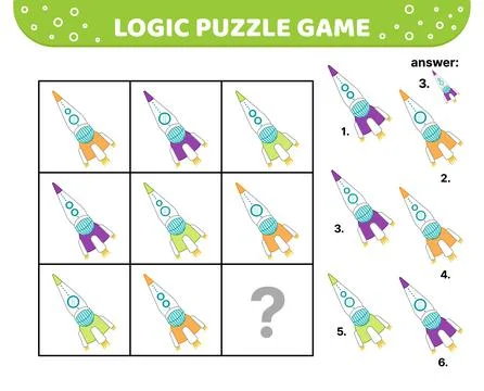 Logic puzzle game. Flying rocket. For kids. Cartoon Stock Illustration