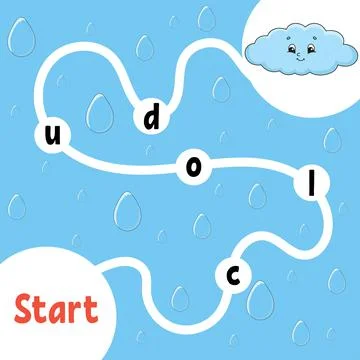 Logic puzzle game. Funny cloud. Learning words for kids. Find the hidden name Stock Illustration