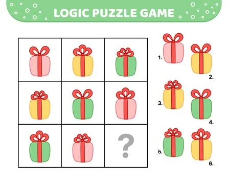 Logic puzzle game. Gift box. For kids. Cartoon Stock Illustration
