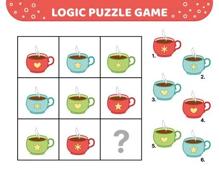Logic puzzle game. Hot cup of tea or coffee. For kids. Cartoon Stock Illustration