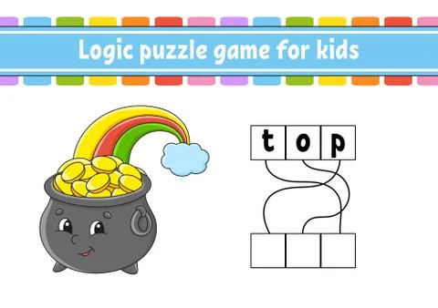 Logic puzzle game. Learning words for kids. Find the hidden name. Worksheet,  Stock Illustration