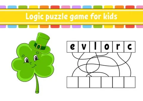 Logic puzzle game. Learning words for kids. Find the hidden name. Worksheet,  Stock Illustration