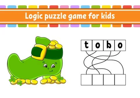 Logic puzzle game. Learning words for kids. Find the hidden name. Worksheet,  Stock Illustration