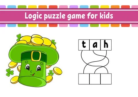 Logic puzzle game. Learning words for kids. Find the hidden name. Worksheet,  Stock Illustration