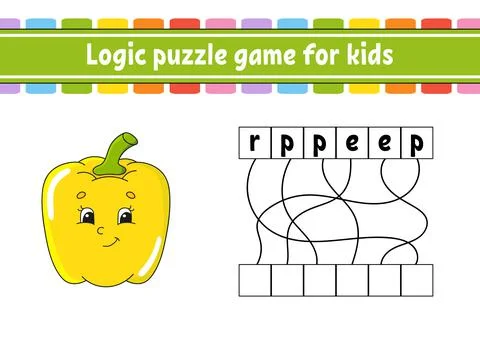 Logic puzzle game. Learning words for kids. Vegetable pepper. Find the hidden Stock Illustration