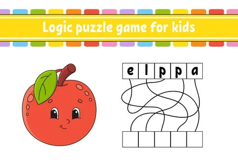 Logic puzzle game. Learning words for kids. Cute Apple. Find the hidden name. Stock Illustration