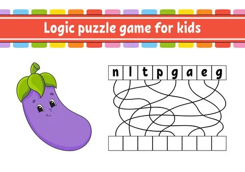 Logic puzzle game. Learning words for kids. Vegetable eggplant. Find the hidd Stockillustratie