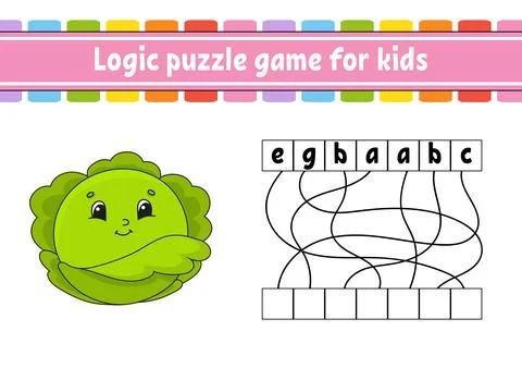 Logic puzzle game. Learning words for kids. Vegetable cabbage. Find the hidde Stock Illustration