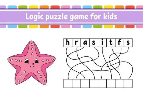Logic puzzle game. Learning words for kids. Sea starfish. Find the hidden nam Stock Illustration