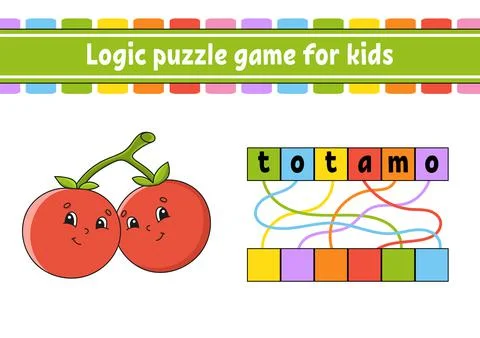 Logic puzzle game. Learning words for kids. Find the hidden name. Worksheet,  Stock Illustration