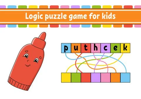 Logic puzzle game. Learning words for kids. Find the hidden name. Worksheet,  Stock Illustration