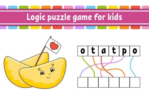 Logic puzzle game. Learning words for kids. Find the hidden name. Worksheet,  Stock Illustration