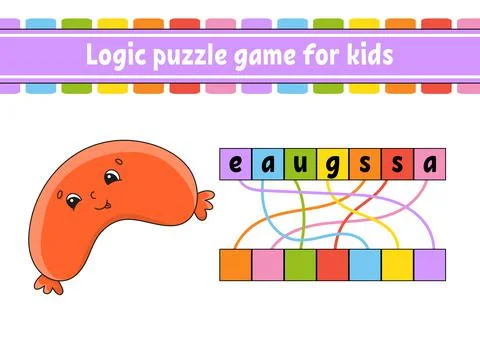 Logic puzzle game. Learning words for kids. Find the hidden name. Worksheet,  Stock Illustration
