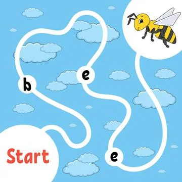 Logic puzzle game. Learning words for kids. Striped bee Find the hidden name. Ilustração Stock