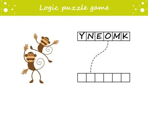 Logic puzzle game. Learning words monkey in english. Find the hidden name. Ac Stock Illustration