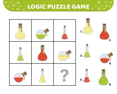 Logic puzzle game. Magic potion. For kids Cartoon flat Stock Illustration