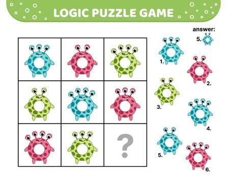 Logic puzzle game. Round monster. For kids. Cartoon Stock Illustration