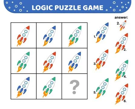 Logic puzzle game. Space rocket. For kids. Cartoon Illustrazione stock