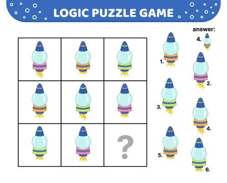 Logic puzzle game. Spaceship with fire. For kids. Cartoon Stock Illustration
