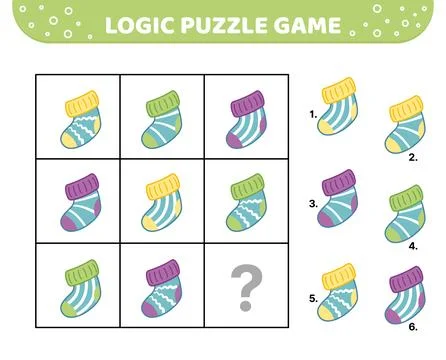 Logic puzzle game. Warm woolen socks. For kids. Cartoon Stock Illustration