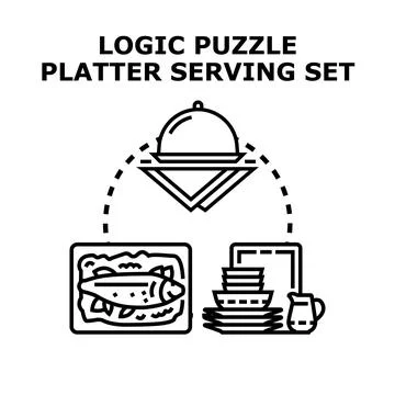 Logic puzzle platter serving set concept illustration Stock Illustration