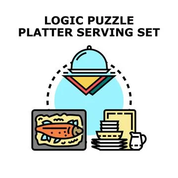 Logic puzzle platter serving set concept illustration Stock Illustration