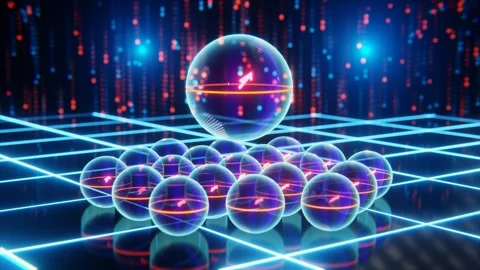 Logic Qubit with Error Protection vs Standard Qubits, Superposition, Animated Stock Footage 253120498