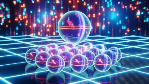 Logic Qubit with Error Protection vs Standard Qubits, Superposition, Concept of Stock Illustration