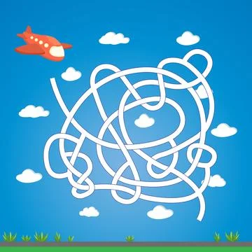 Logic quest labyrinth cartoon plane, an educational game for the development Stock Illustration