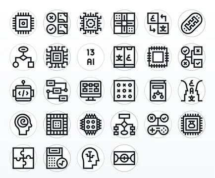 Logic Vector Icon Set with 28 Bold Line 128x128 Pixel Optimized Graphics Stock Illustration