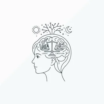 Logic vs Emotion Balance Mindset Concept Illustration Silhouette Ilustración de archivo